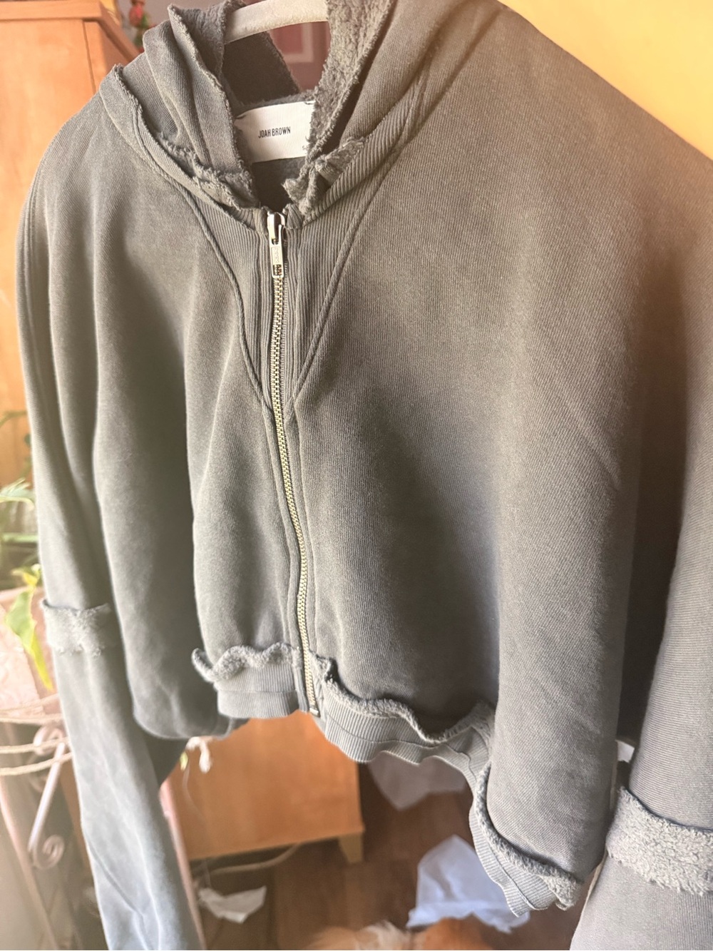 ♡ Joah Brown NWOT Deconstructed Crop Hoodie in Washed Black - Picture 14 of 16